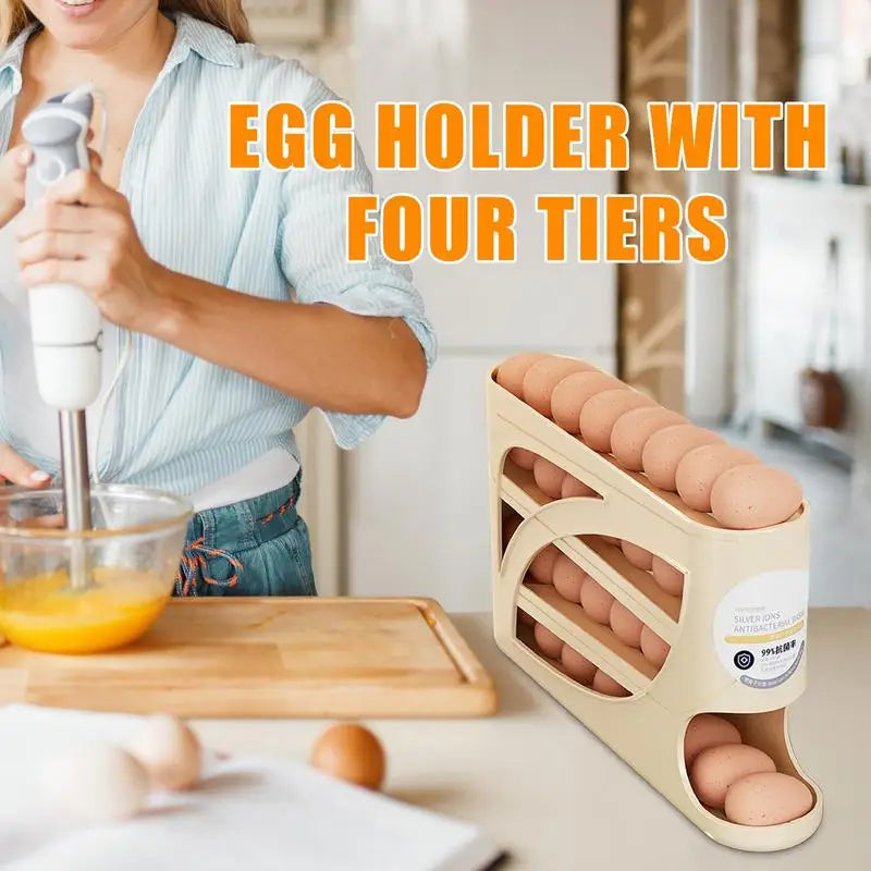 Auto Rolling Egg Dispenser Kitchen Egg Storage Organizer Rack Reusable Egg Container 2