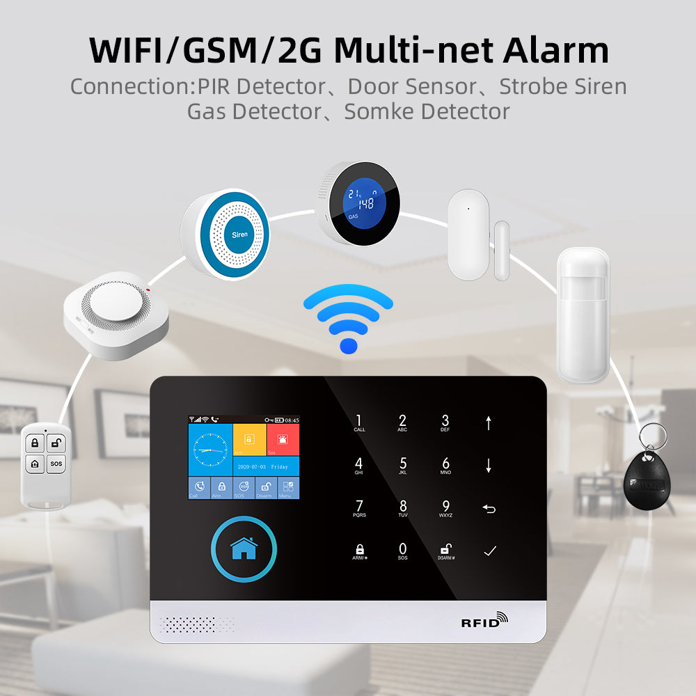 WIFI GSM Home Security System Screen With RFID Card  PIR Motion 5