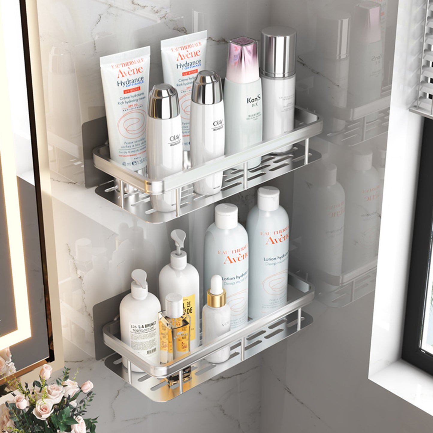 Stainless Steel Bathroom Storage Rack Anti Rust Shower Rack Suction Cup Storage Rack For Household  1