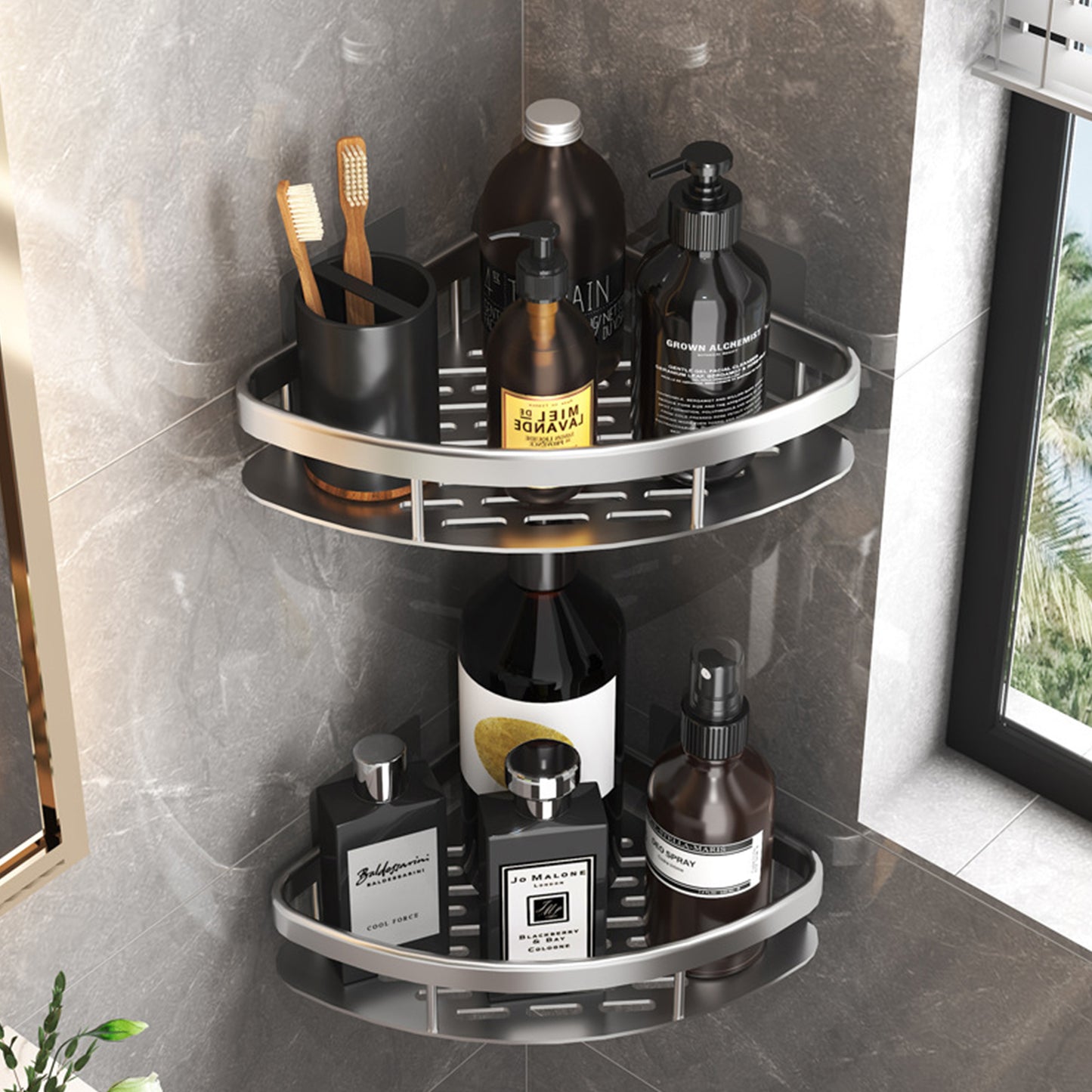 Stainless Steel Bathroom Storage Rack Anti Rust Shower Rack Suction Cup Storage Rack For Household  4