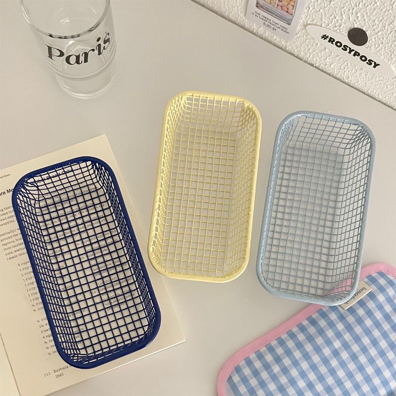 Metal Desktop Storage Basket, Sundries Organizer Basket for Office Stationery, Photocard Case, Home Supplies