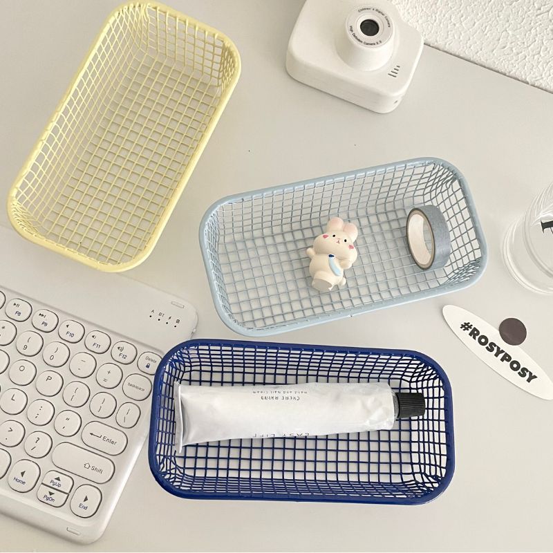 Metal Desktop Storage Basket, Sundries Organizer Basket for Office Stationery, Photocard Case, Home Supplies