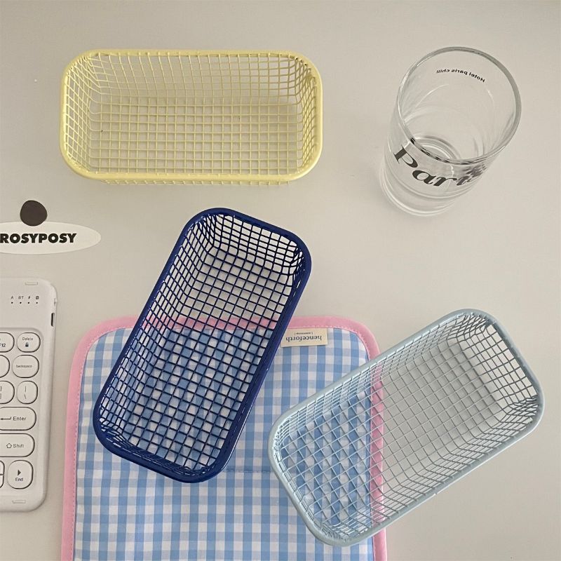 Metal Desktop Storage Basket, Sundries Organizer Basket for Office Stationery, Photocard Case, Home Supplies