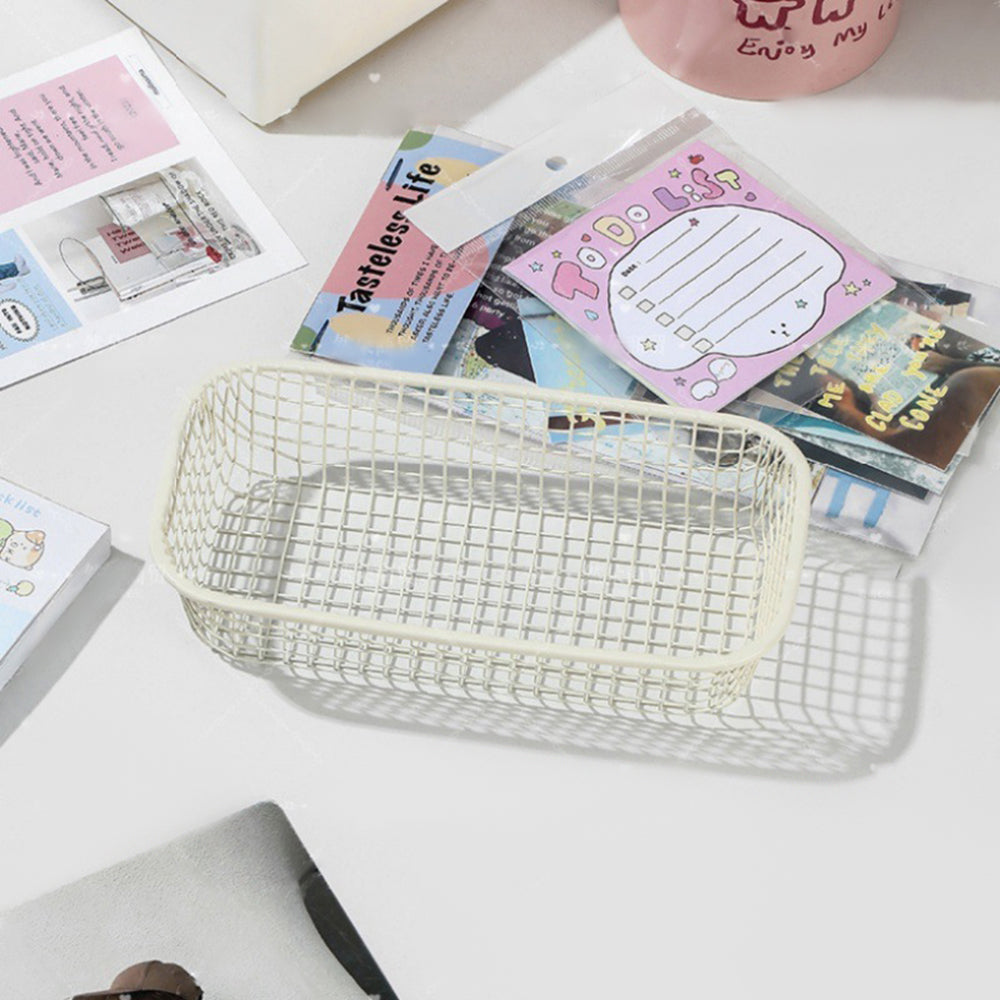 Metal Desktop Storage Basket, Sundries Organizer Basket for Office Stationery, Photocard Case, Home Supplies