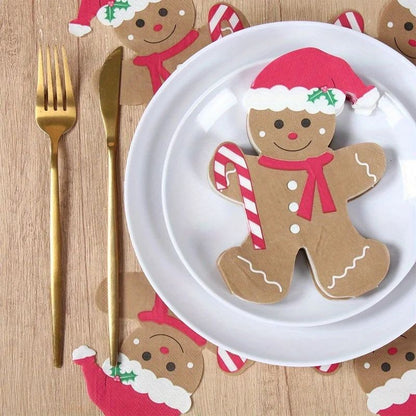 Gingerbread Shaped Paper Napkins – 20pcs Brown Disposable Christmas Holiday Tissue Napkins for Festive Parties & New Yea