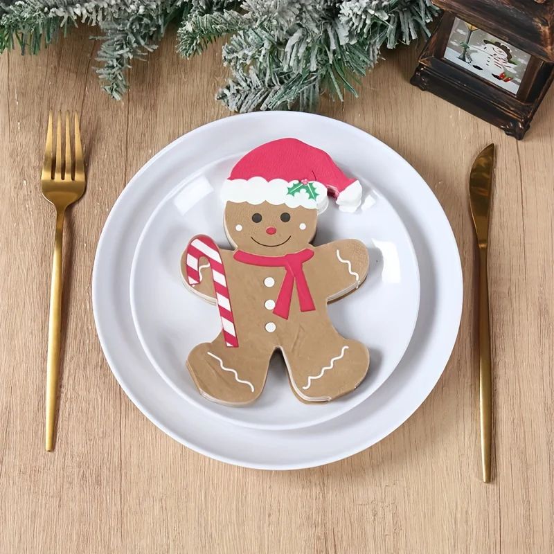 Gingerbread Shaped Paper Napkins  20pcs Brown Disposable Christmas Holiday Tissue Napkins For Festi 3