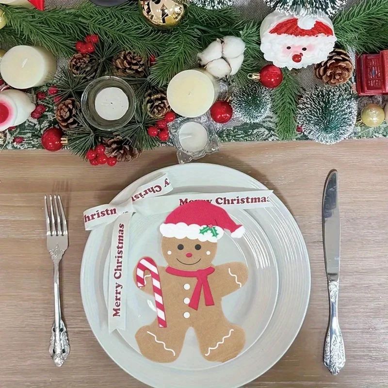 Gingerbread Shaped Paper Napkins  20pcs Brown Disposable Christmas Holiday Tissue Napkins For Festi 4