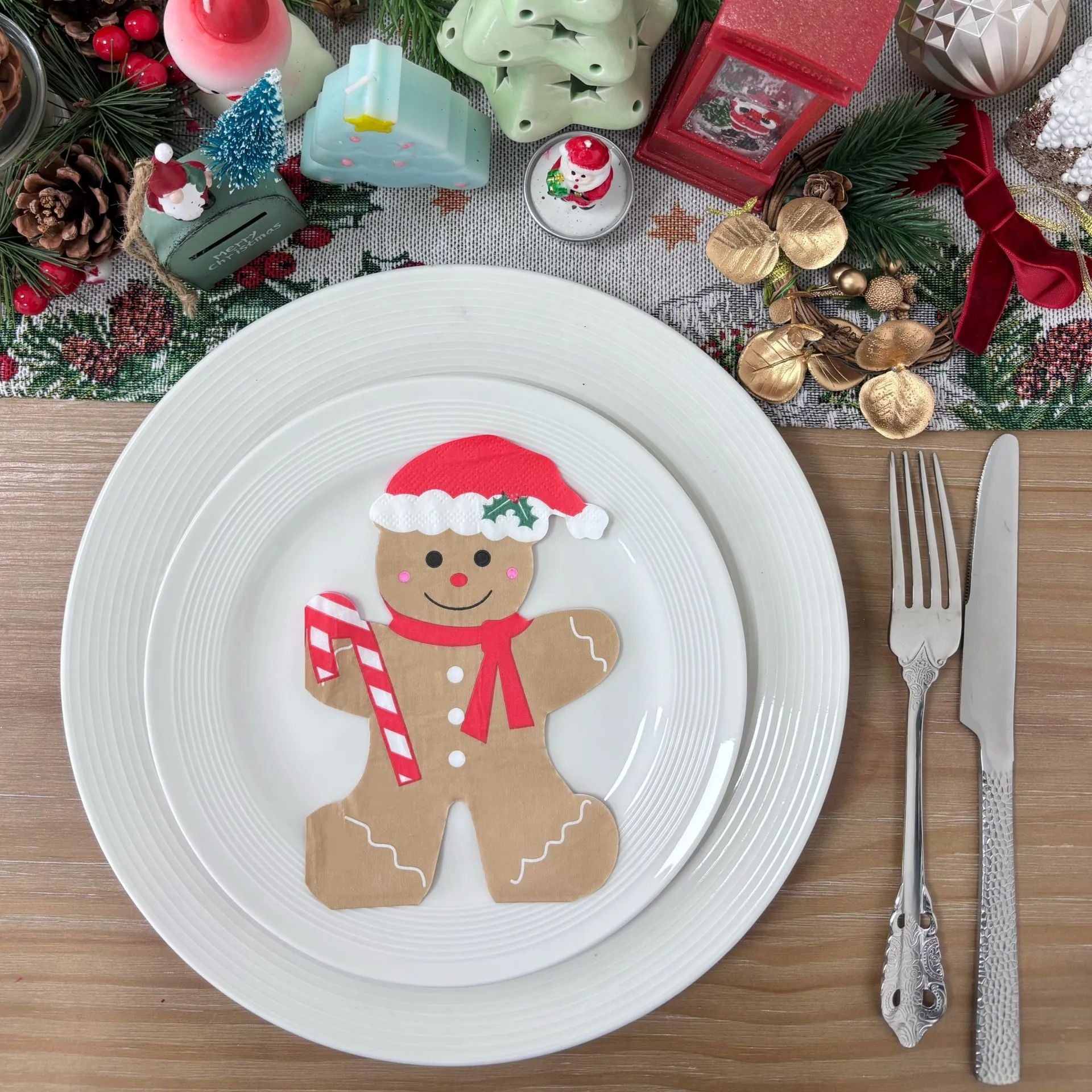 Gingerbread Shaped Paper Napkins  20pcs Brown Disposable Christmas Holiday Tissue Napkins For Festi 6
