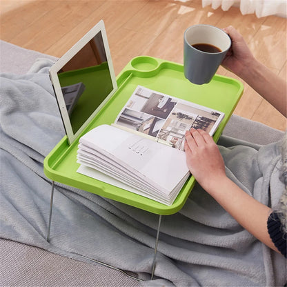 Portable Foldable Laptop Bed Table, Stable Multi Function Tray, Lap Desk with Cup Slots, Household Dormitory Utility