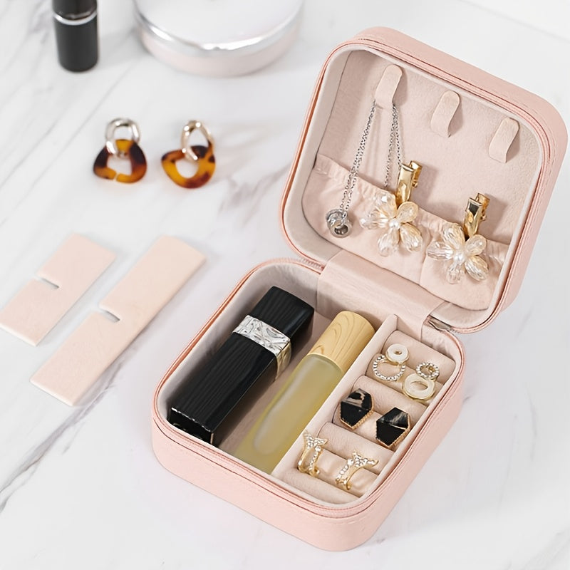 Travel Friendly Storage Box Pink Synthetic Leather Jewelry Box For Earrings Necklaces Rings 2