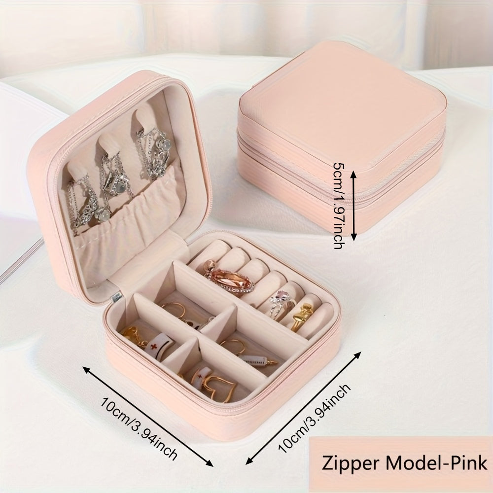 Travel Friendly Storage Box Pink Synthetic Leather Jewelry Box For Earrings Necklaces Rings 3