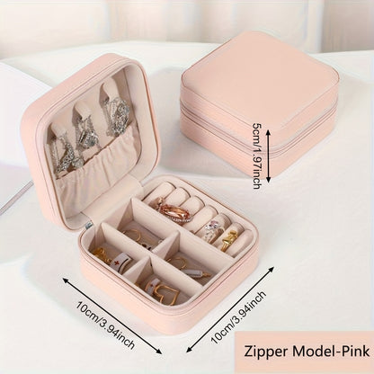 Travel Friendly Storage Box Pink Synthetic Leather Jewelry Box For Earrings Necklaces Rings 3