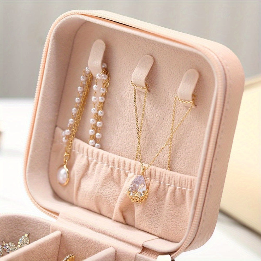 Travel Friendly Storage Box Pink Synthetic Leather Jewelry Box For Earrings Necklaces Rings 4