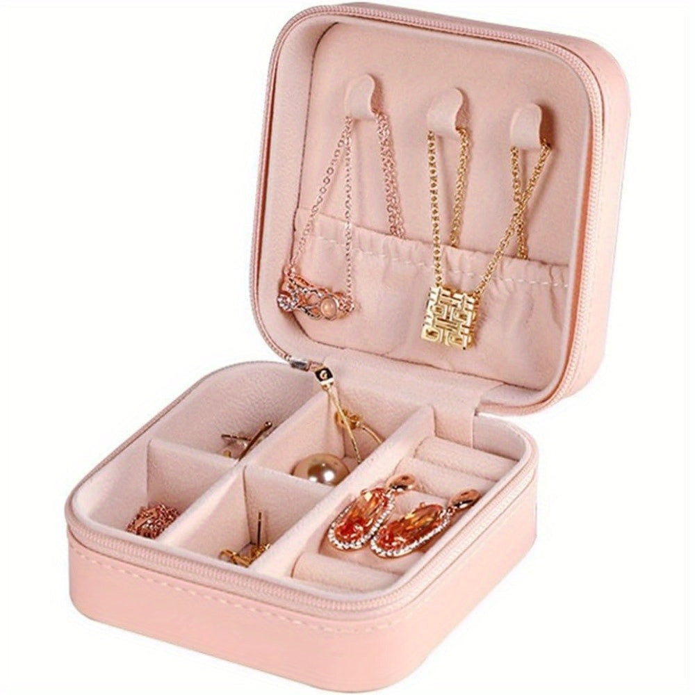 Travel Friendly Storage Box Pink Synthetic Leather Jewelry Box For Earrings Necklaces Rings 6