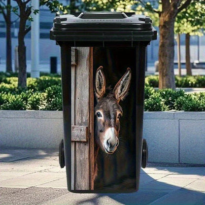 Donkey Painting Trash Can Sticker  SelfAdhesive Removable PVC Farm Animal Decal With Wooden Texture 1