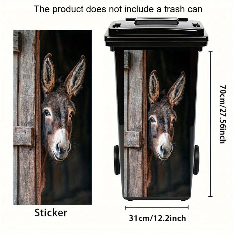 Donkey Painting Trash Can Sticker  SelfAdhesive Removable PVC Farm Animal Decal With Wooden Texture 2