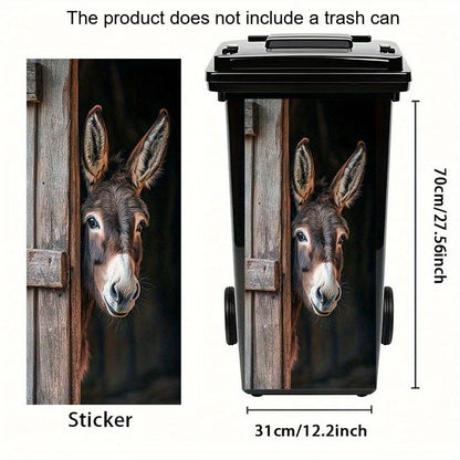 Donkey Painting Trash Can Sticker  SelfAdhesive Removable PVC Farm Animal Decal With Wooden Texture 2