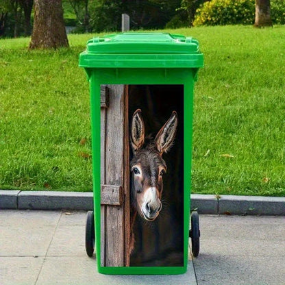 Donkey Painting Trash Can Sticker  SelfAdhesive Removable PVC Farm Animal Decal With Wooden Texture 3
