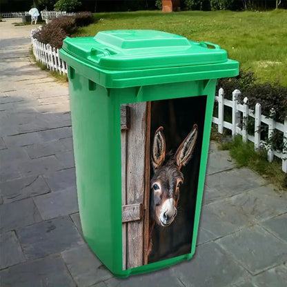 Donkey Painting Trash Can Sticker  SelfAdhesive Removable PVC Farm Animal Decal With Wooden Texture 4