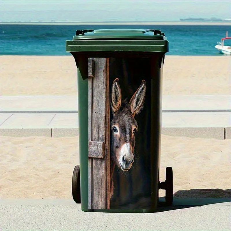 Donkey Painting Trash Can Sticker  SelfAdhesive Removable PVC Farm Animal Decal With Wooden Texture 5