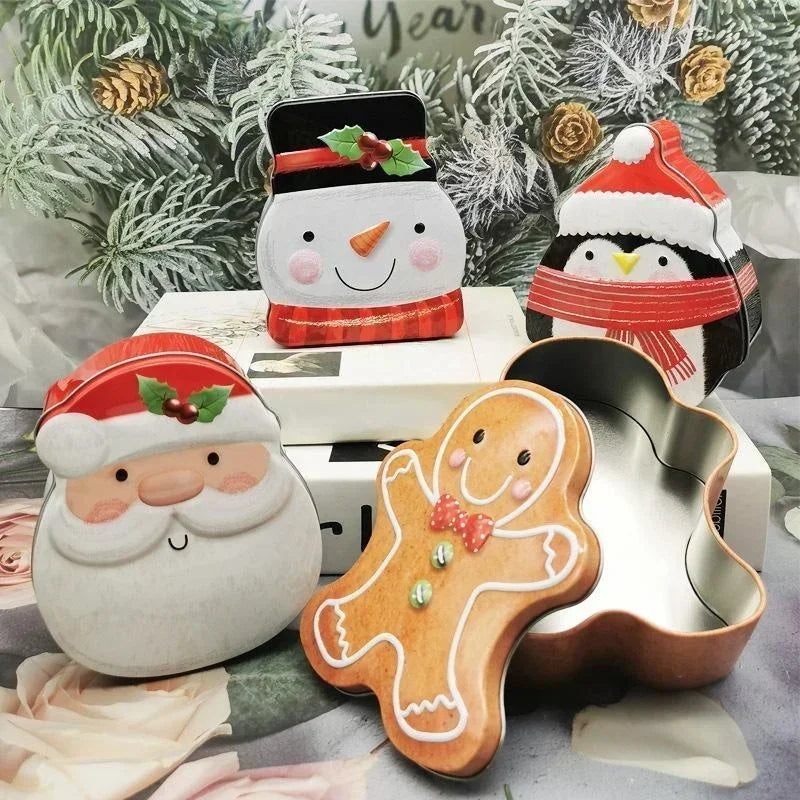 Christmas Decoration Storage Box, Holiday Home Decoration Gift Box, Ginger Bread Man Candy Box, Iron New Year Gift Box