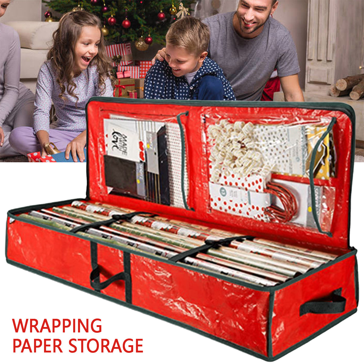 Christmas Wrapping Paper Storage Organizer Durable Oxford Fabric Gift Wrap Storage Bag Fits Ribbon  1