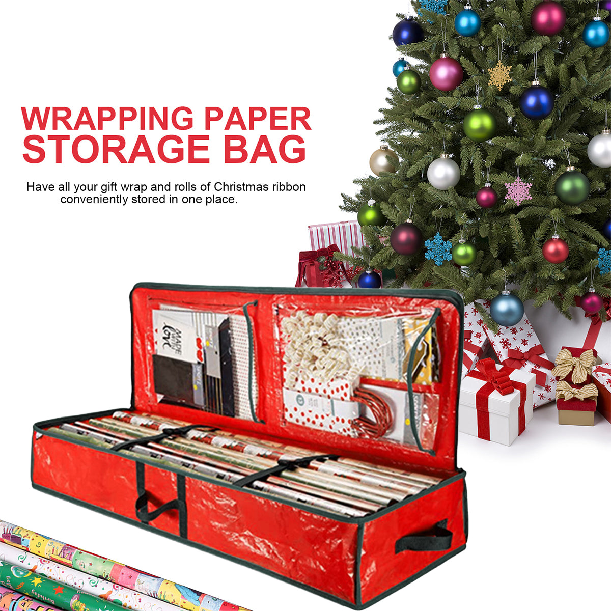 Christmas Wrapping Paper Storage Organizer Durable Oxford Fabric Gift Wrap Storage Bag Fits Ribbon  2