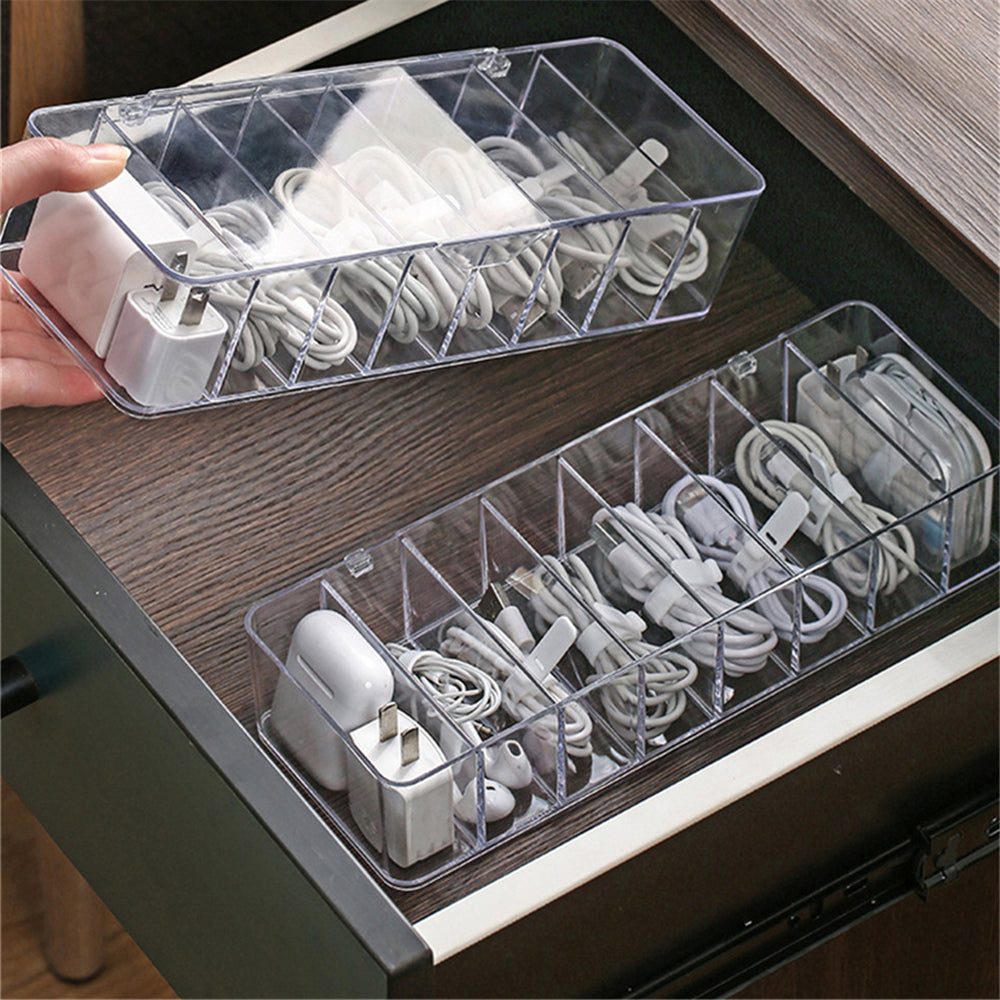 Desk Storage Container Transparent Plastic Data Line Box Cable And Makeup Organizer 4