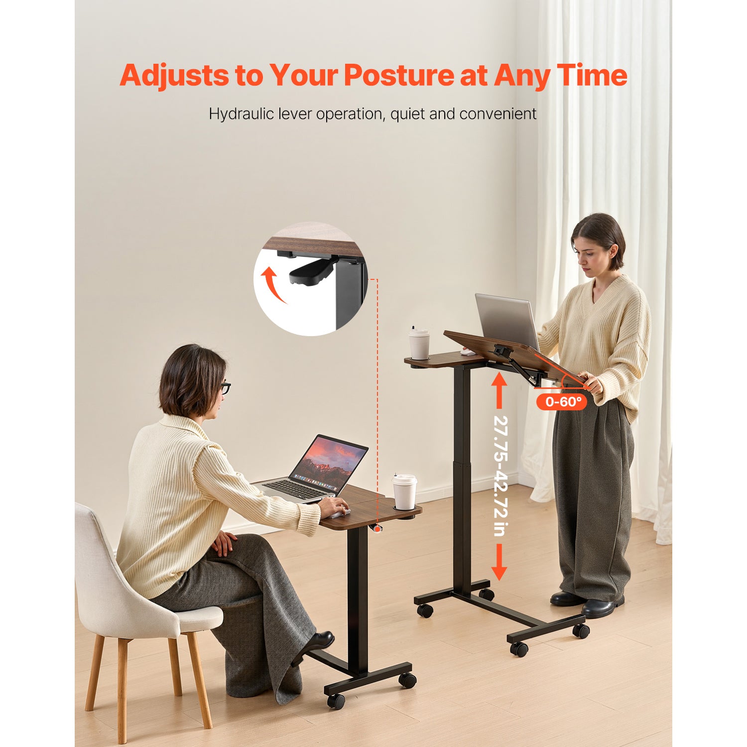 SucceBuy Adjustable Overbed Table With Swivel Casters Mobile Bed Side Desk For Home Office And Stud 1