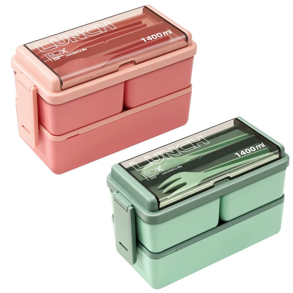 Premium Double-Layer Portable Lunch Box Bento Set with Fork & Spoon – Microwave-Ready Kids & Family Food Storage
