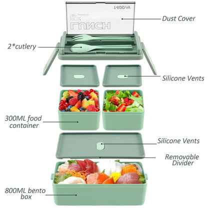 Premium DoubleLayer Portable Lunch Box Bento Set With Fork  Spoon  MicrowaveReady Kids  Family Food 3