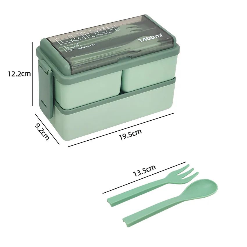 Premium DoubleLayer Portable Lunch Box Bento Set With Fork  Spoon  MicrowaveReady Kids  Family Food 7