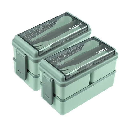 Premium DoubleLayer Portable Lunch Box Bento Set With Fork  Spoon  MicrowaveReady Kids  Family Food 9