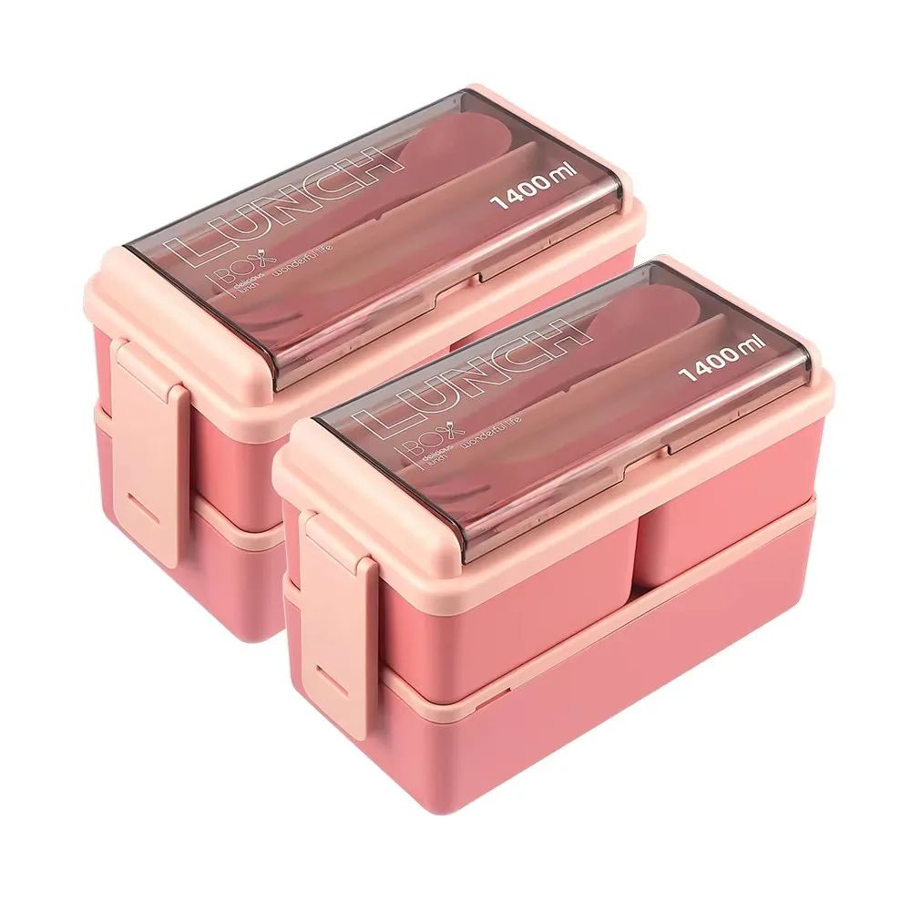 Premium DoubleLayer Portable Lunch Box Bento Set With Fork  Spoon  MicrowaveReady Kids  Family Food 10