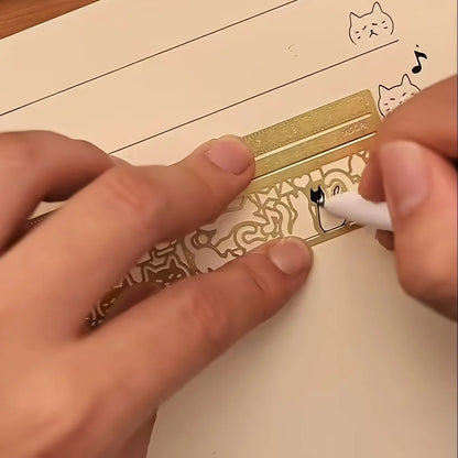 Three-in-One Cat Lover Template Ruler – Cute Cat Stencil Bookmark & Double-Sided Measuring Ruler with 20+ Designs
