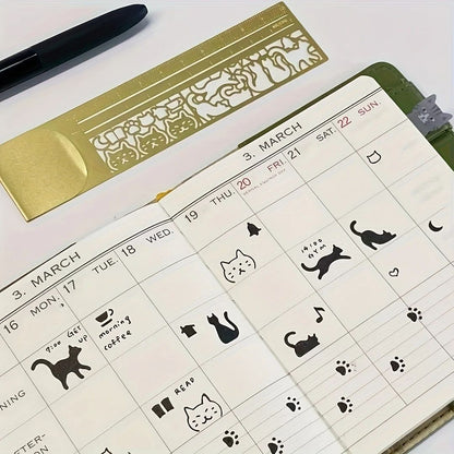 ThreeinOne Cat Lover Template Ruler  Cute Cat Stencil Bookmark  DoubleSided Measuring Ruler With 20 5