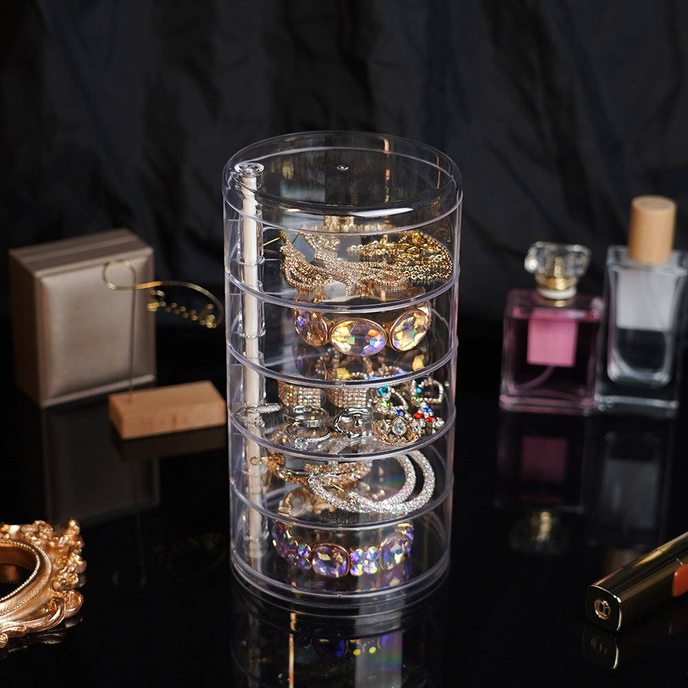 Round Plastic Organizer Box Jewelry Display Rack Rotating Makeup Storage Holder For Bracelets And E 2