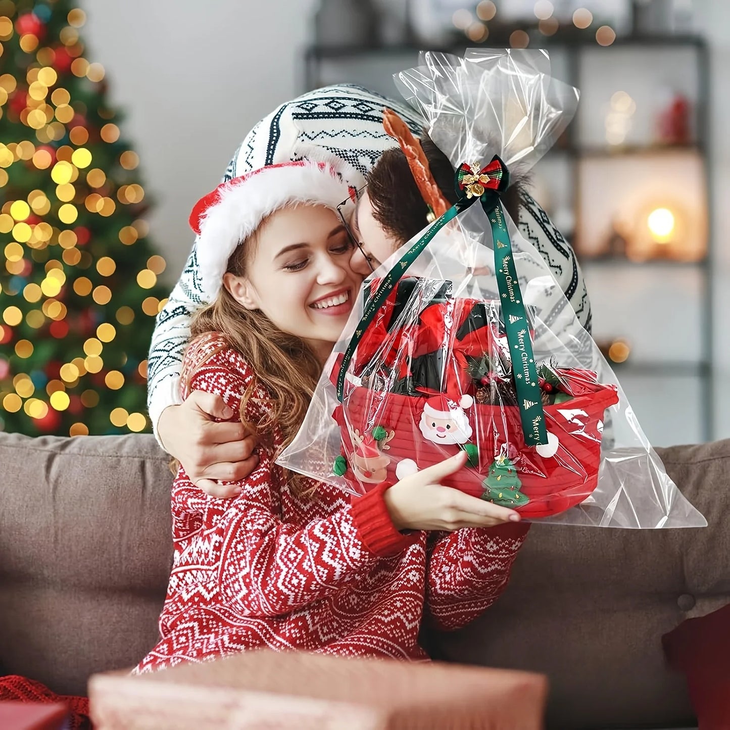 Christmas Gift Basket Red OpenTop Storage Basket For Tree Decorations Presents Candy Decorative Hol 3