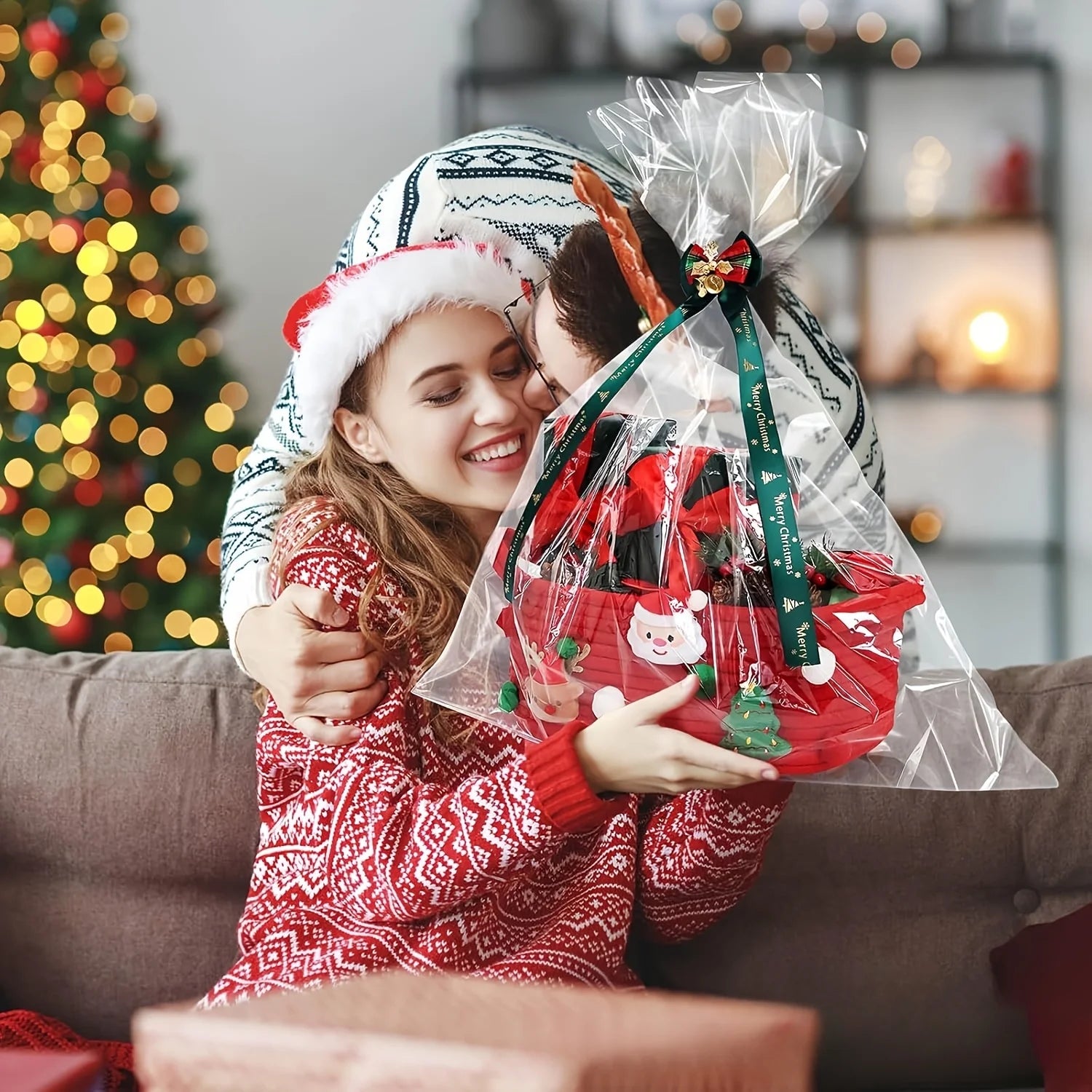 Christmas Gift Basket Red OpenTop Storage Basket For Tree Decorations Presents Candy Decorative Hol 3