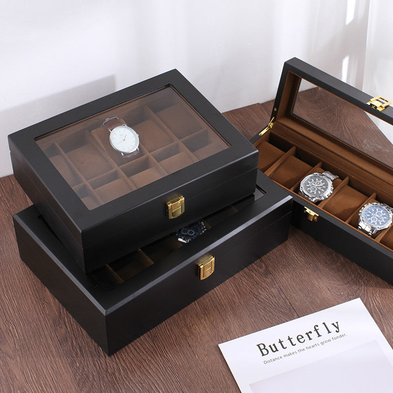 Handmade Wood Watch Box Grids Jewelry Holder, Storage Organizer for Watch Display Case