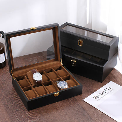 Handmade Wood Watch Box Grids Jewelry Holder, Storage Organizer for Watch Display Case
