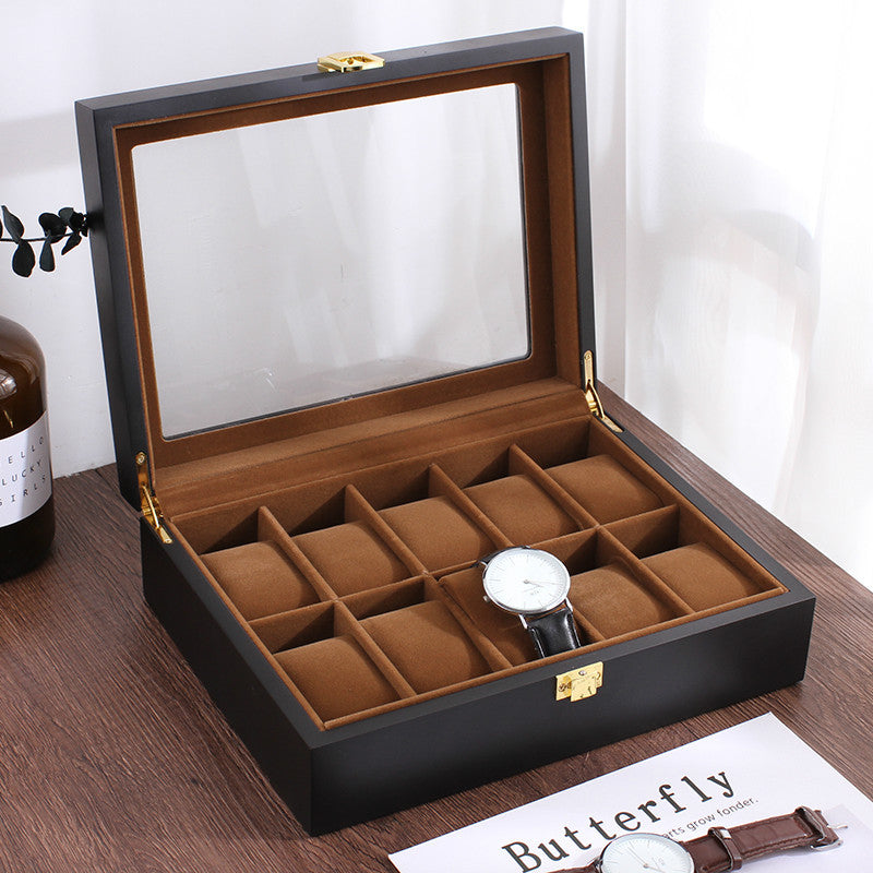 Handmade Wood Watch Box Grids Jewelry Holder, Storage Organizer for Watch Display Case