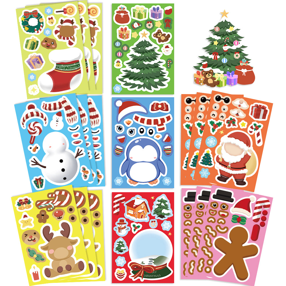 Kids DIY Puzzle Stickers Cartoon Christmas Snowman Party Decor Waterproof Jigsaw Toy Make a Face