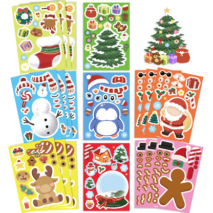 Kids DIY Puzzle Stickers Cartoon Christmas Snowman Party Decor Waterproof Jigsaw Toy Make a Face