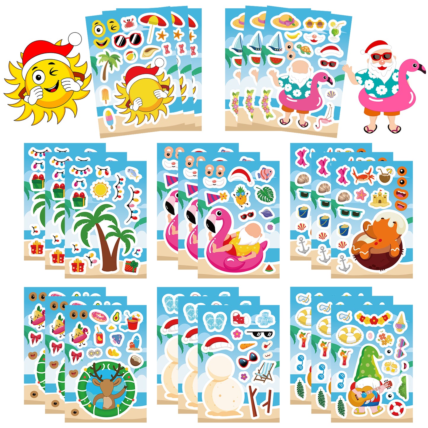 Kids DIY Puzzle Stickers Cartoon Christmas Snowman Party Decor Waterproof Jigsaw Toy Make A Face 6