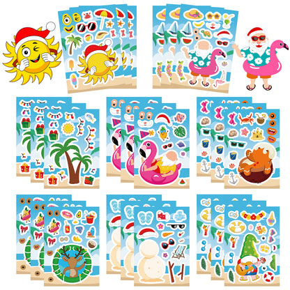 Kids DIY Puzzle Stickers Cartoon Christmas Snowman Party Decor Waterproof Jigsaw Toy Make A Face 6