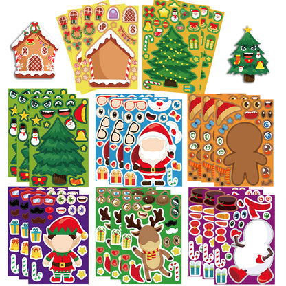 Kids DIY Puzzle Stickers Cartoon Christmas Snowman Party Decor Waterproof Jigsaw Toy Make A Face 9