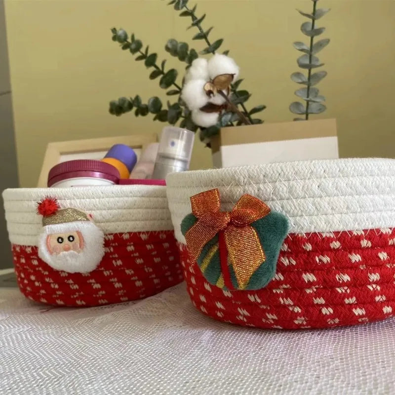 Festive Red Fabric Christmas Storage Basket for Gifts and Toys, Ideal Holiday Decor