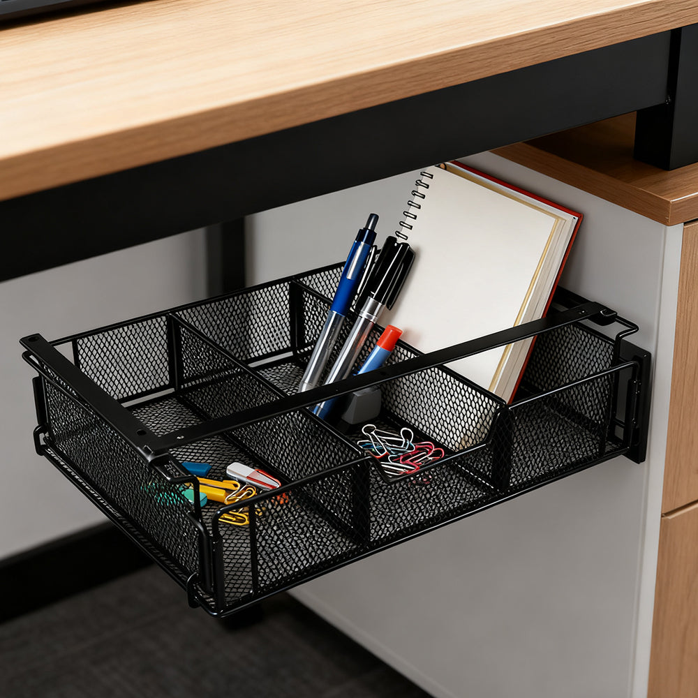 Under Desk Drawer, Desktop Storage Basket, Black Assembly Storage Box for Desk Organization