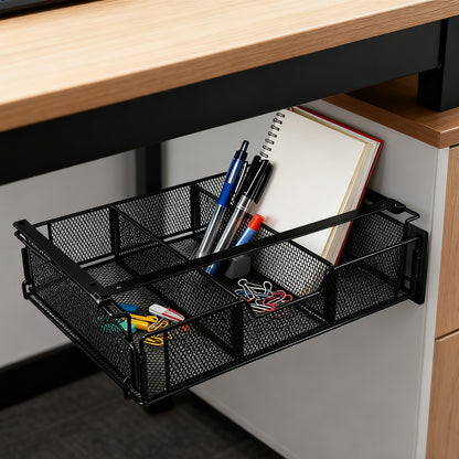 Under Desk Drawer, Desktop Storage Basket, Black Assembly Storage Box for Desk Organization